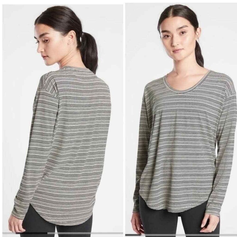 Athleta Top Cloudlight Stratus Striped Athletic Activewear Black White Size 2X